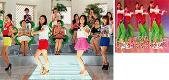 북한에도 ‘소녀시대’가 있다? 빼어난 외모와 화려한 의상, 걸 그룹을 연상케 하는 북한판
소녀시대인 왕재산경음악단(오른쪽). 채널A의 ‘이제만나러 갑니다’에서 북한 걸그룹 흉내내는 장면(왼쪽). 사진 제공 | 채널A